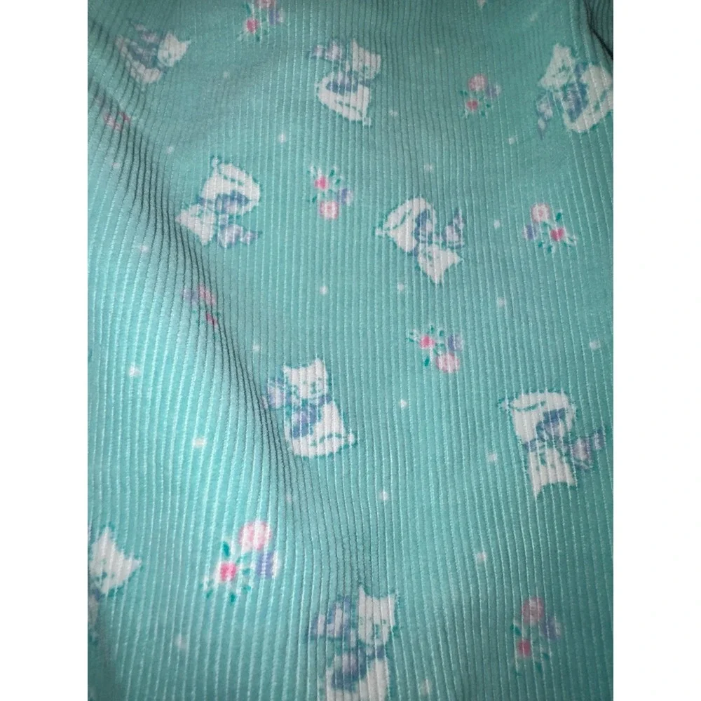Vtg 90s OshKosh Toddler Girls 3T Corduroy Overalls Teal Cat Print USA FLAW